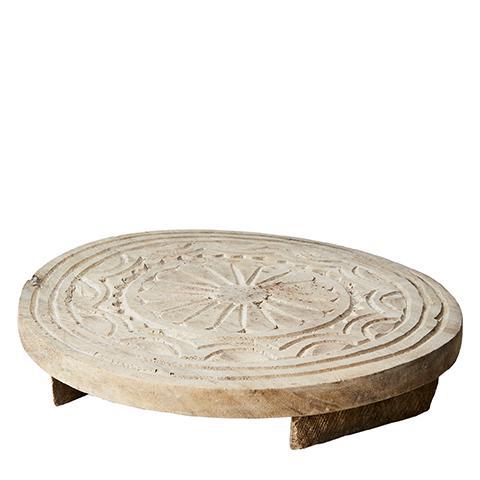 Vintage Indian Wooden Chapati outlet Board With Carving - Round - Large