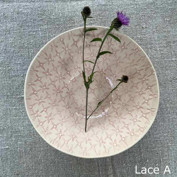 Wonki Ware Pasta Bowl - Pink Lace Pattern