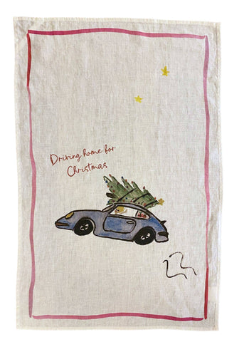 Driving home for Christmas - Linen Teatowel