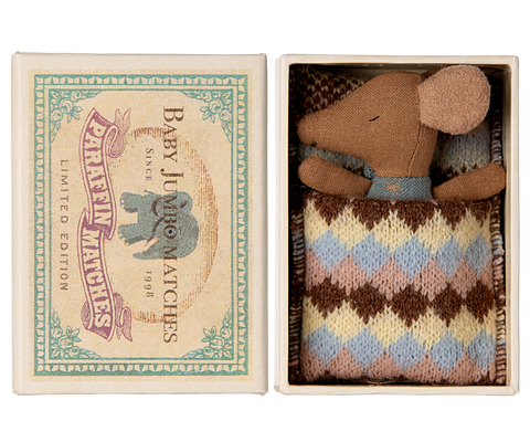 Maileg Baby Boy Sleepy Wakey Mouse in a Matchbox