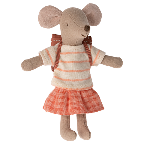 Maileg Tricycle Mouse, Big Sister with Bag - Coral