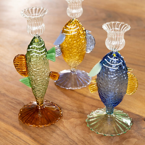 Glass Fish Candle Holder - Blue, Green or Yellow - &Klevering, Amsterdam