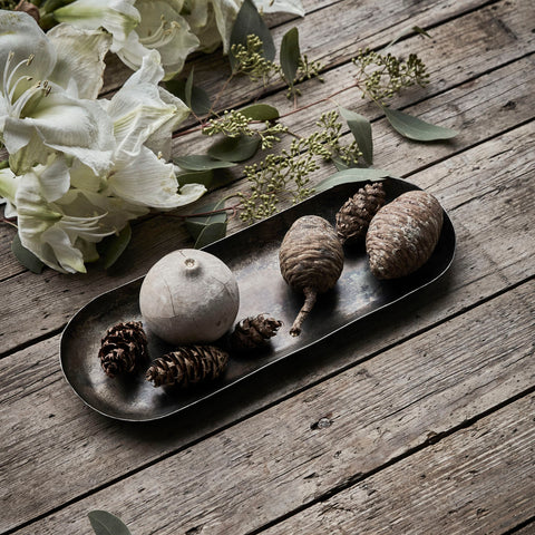 Antique Brown Metal Oval Tray