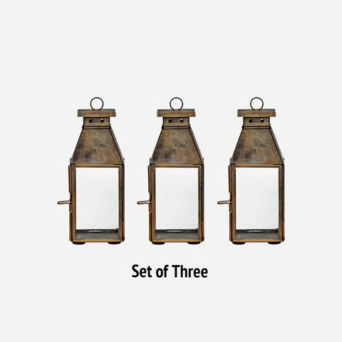 Set of Three Mini Antique Brass Lanterns