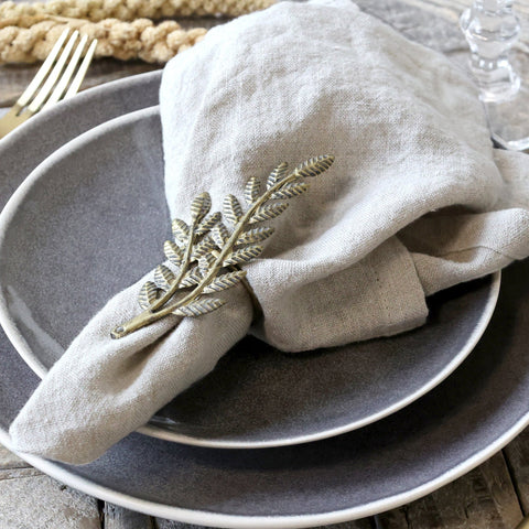 Four Fern Leaf Napkin Rings - Antique Brass