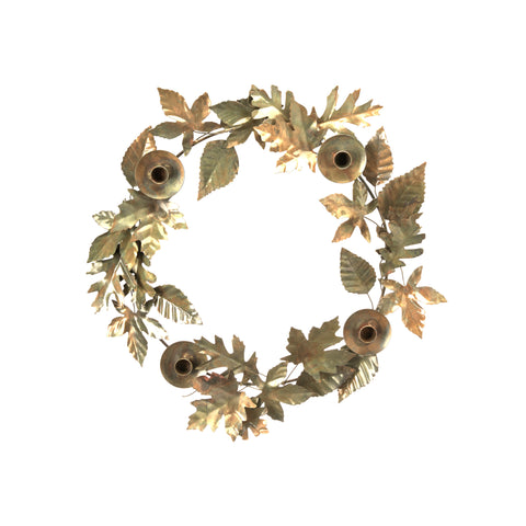 Large Antique Brass Leaf Candle Holder Wreath