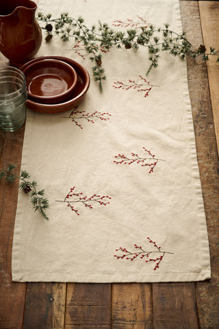 Table Runner with Red Berry Sprig Detail