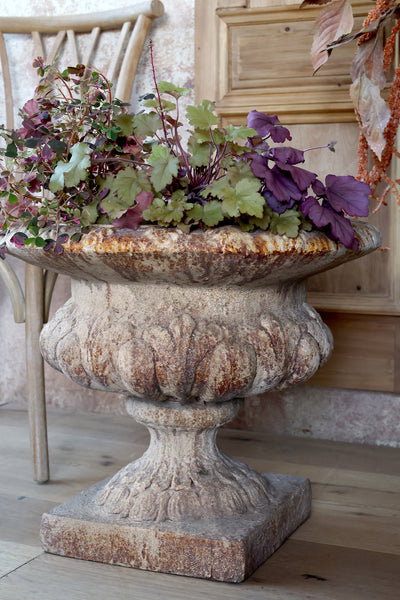 Large Antique Cream Rustic Urn Planter