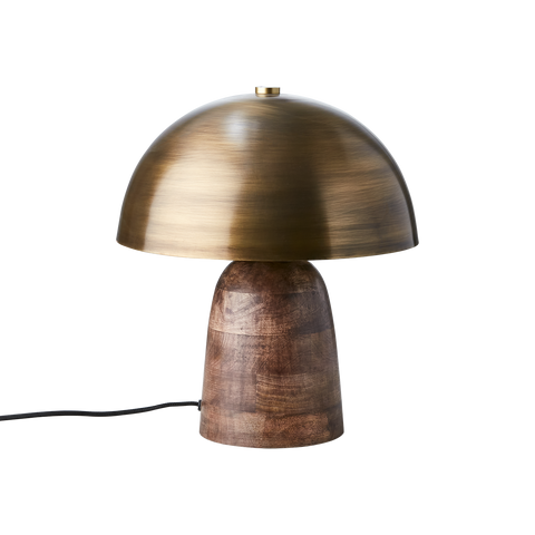 Fungi Table Lamp - Wood and Antique Brass Finish