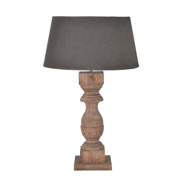 Large Wooden Balluster Lamp with Black Shade