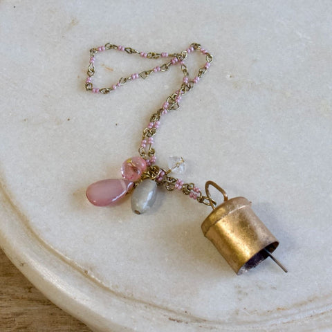 Bell Decoration with Pink Glass Beads and Semi-Precious Stones