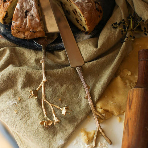 Recycled Brass Blossom Cake Serving Set