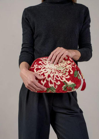 Chrysanthemum Red Velvet Pouch - One Hundred Stars