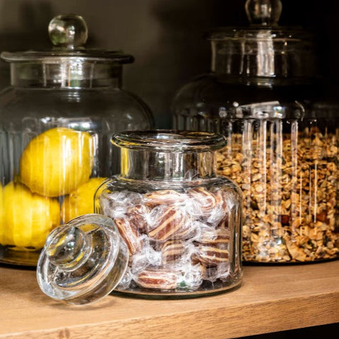 Ribbed Glass Storage Jar - Three Size Options