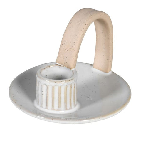 Cream Ceramic Chamberstick or Wee Willie Winkie Candle-Holder