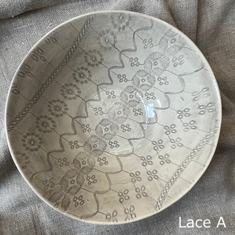 Wonki Ware Pasta Bowl - Warm Grey Lace Pattern