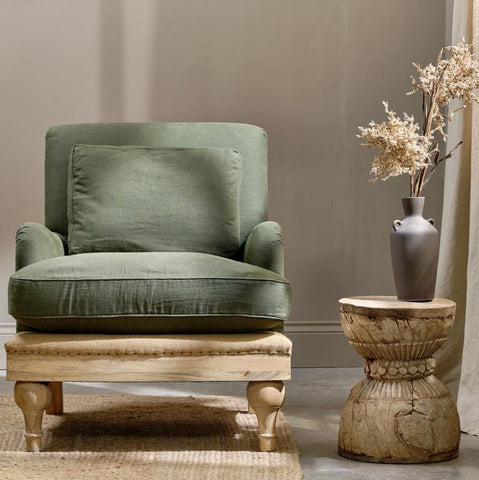 Deconstructed Linen Armchair Olive