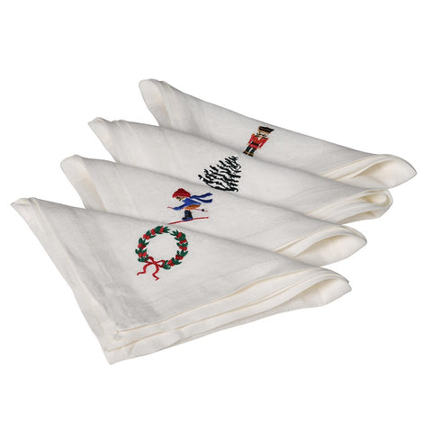 Set of Four Linen Christmas Napkins