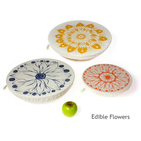 Halo Cotton Dish Covers - Three Assorted Sizes - Large - Edible Flowers Design