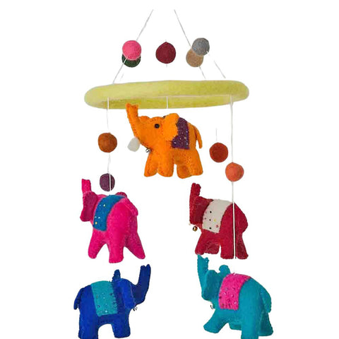 Handmade Felt Multi-Coloured Elephant Mobile - Fairtrade