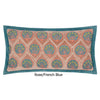 Embroidered Velvet Cushion - Frond Design - Rose French Blue