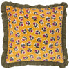 Floral Cotton Velvet Cushion with Ruffled Trim - Golden