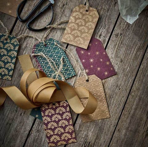 Gift Tags with String - Gold, Green and Dark Red