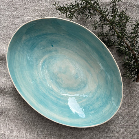 Wonki Ware Oval Bowl Large Turquoise Wash