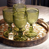 Diamond Wine Glass - Olive Green - Set of Four