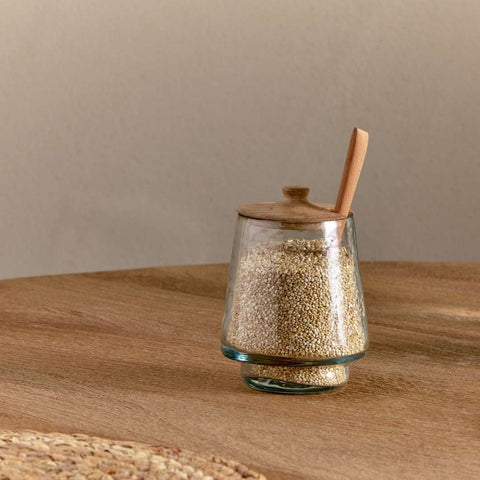 Recycled Glass Storage Jar with Wooden Lid and Spoon