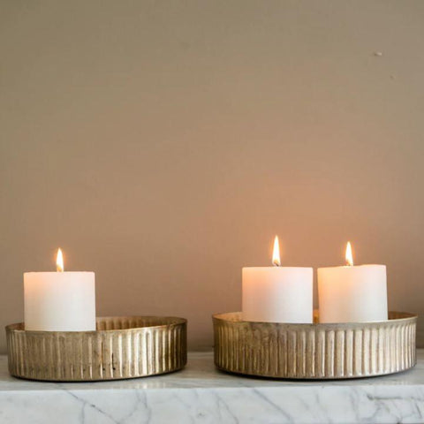 Set of Two Brass Reeded Trays