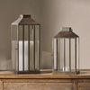 Antiqued Metal Slim Glass Panel Lantern - Two Sizes