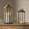 Antiqued Metal Slim Glass Panel Lantern - Two Sizes