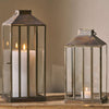 Antiqued Metal Slim Glass Panel Lantern - Two Sizes