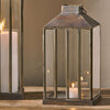 Antiqued Metal Slim Glass Panel Lantern - Two Sizes