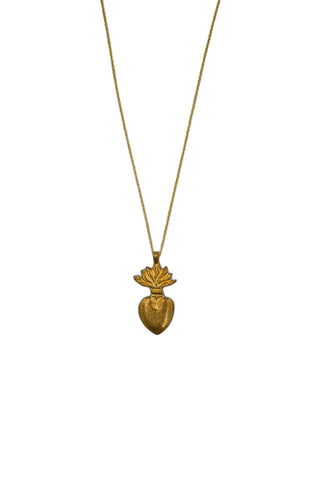 Sacred Flame Heart Necklace - Brass - Boncoeurs