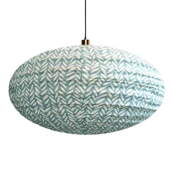 Large Oval Cotton Pendant Lampshade - Rice Pattern - Teal