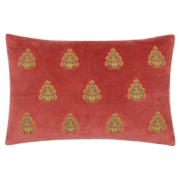 Embroidered Velvet Cushion - Tree Design - Rose