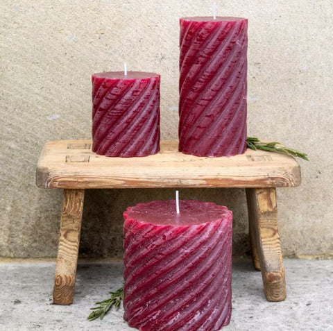 Plum Rustic Twisted Pillar Candle - Three Size Options