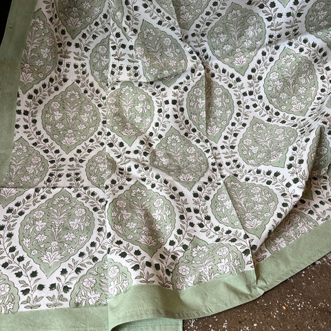 Hand Block Printed Cotton Tablecloth - Florian Green - Olsson &amp; Jensen