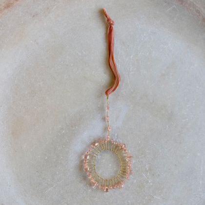 Hanging Pink Glass Bead Wreath Decoration