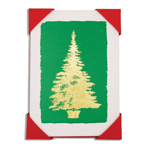 Gold Christmas Tree on Green Background Notelets - Pack of Five