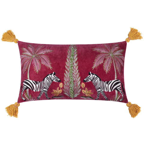 Embroidered Velvet Cushion - Zebras