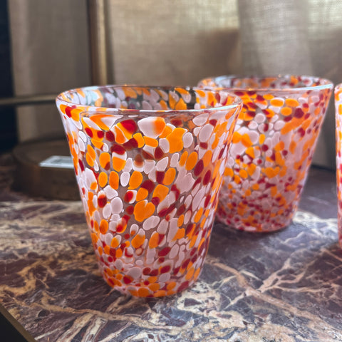 Confetti Glass Tumblers - Pink and Orange - Set of Four