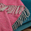 Herringbone Pure New Wool Throw Pink and Silver Grey