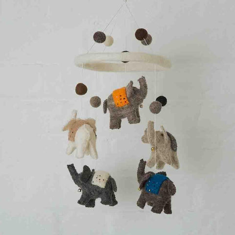 Grey Felt Elephant Mobile Fairtrade made in Nepal