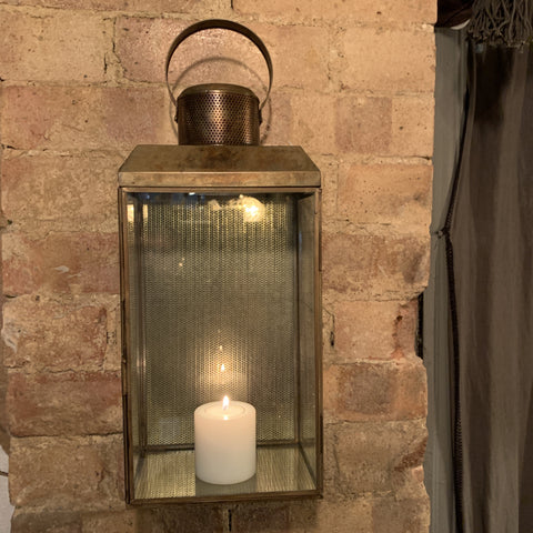 Antiqued Brass Wall Lantern - Two Sizes