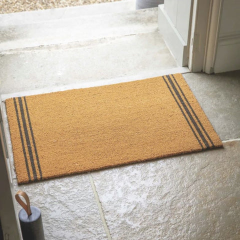 large coir doormat natural with charcoal triple stripe