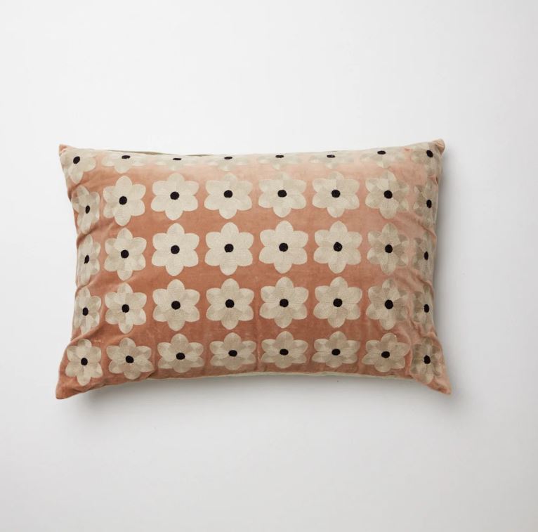 Pink Daisy Cushion - Cotton Velvet & Linen - Olsson & Jensen